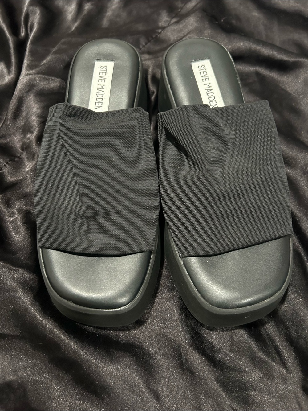 Steve Madden Black Fabric Wide-Band Slide Mules